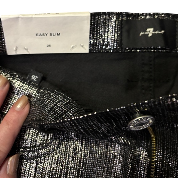 7 For All Mankind Silver‎ Foil Easy Slim Fit Jeans Metallic Finish, Size 26 NWT - Picture 9 of 16